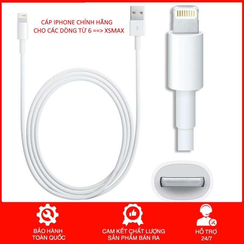 Cáp sạc iphone 5/6/7/8/x/xs/xsmax/11/promax lightning zin chính hãng - bảo hành 12 tháng 1 đổi 1