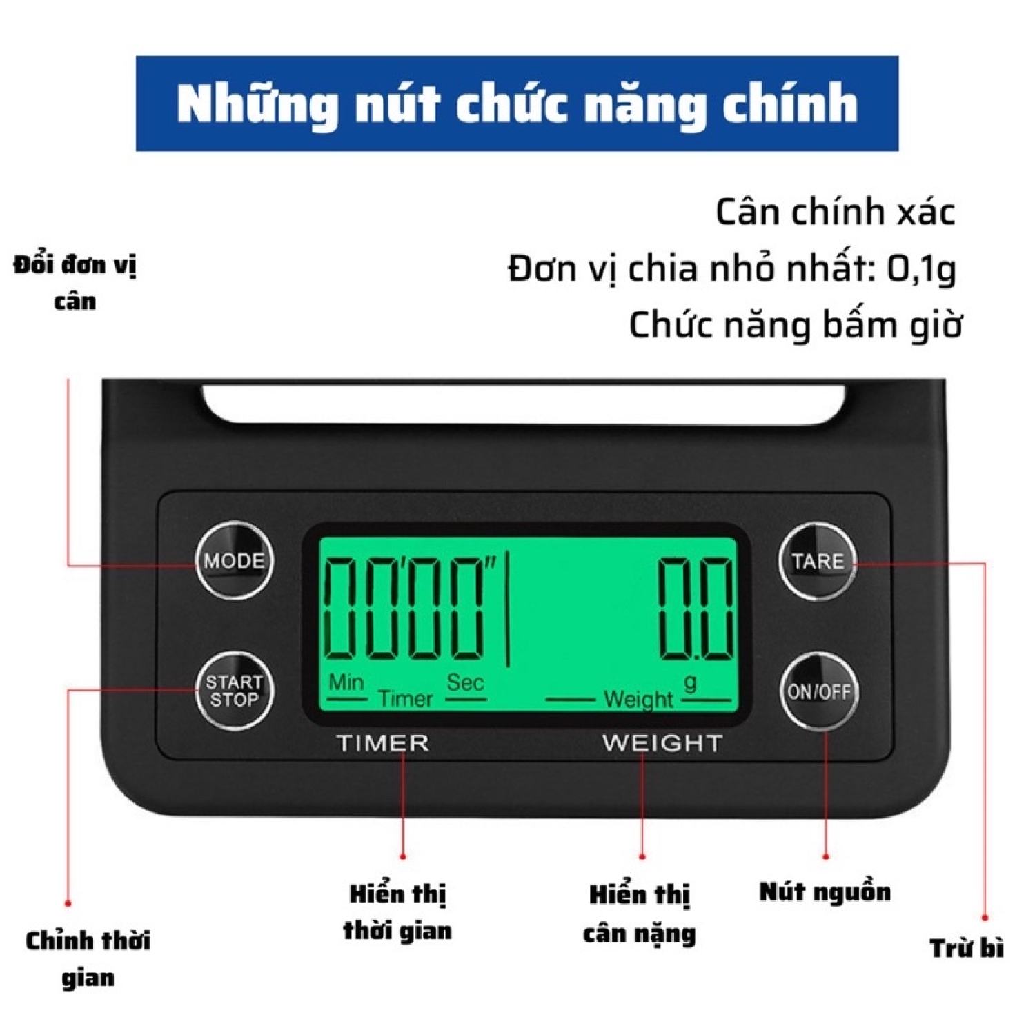 Cân Tiểu Ly Điện Tử Cao Cấp TIMER SCALE 0.1-3Kg
