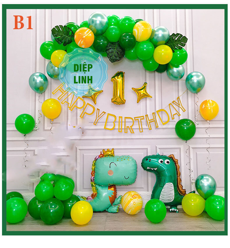 Set Bóng Khủng Long Chibi Trang Trí Sinh Nhật Tặng Kèm Bơm Keo Cho Bé Trai Bé Gái Mẫu Mới