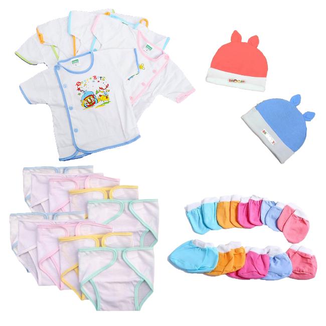 Quần Áo Chuẩn Bị Cho Bé Sơ Sinh ( 37 Món Gồm 10 Tã, 10 Bao Tay, 10 Bao Chân, 5 Áo Sơ Sinh, 2 Nón)
