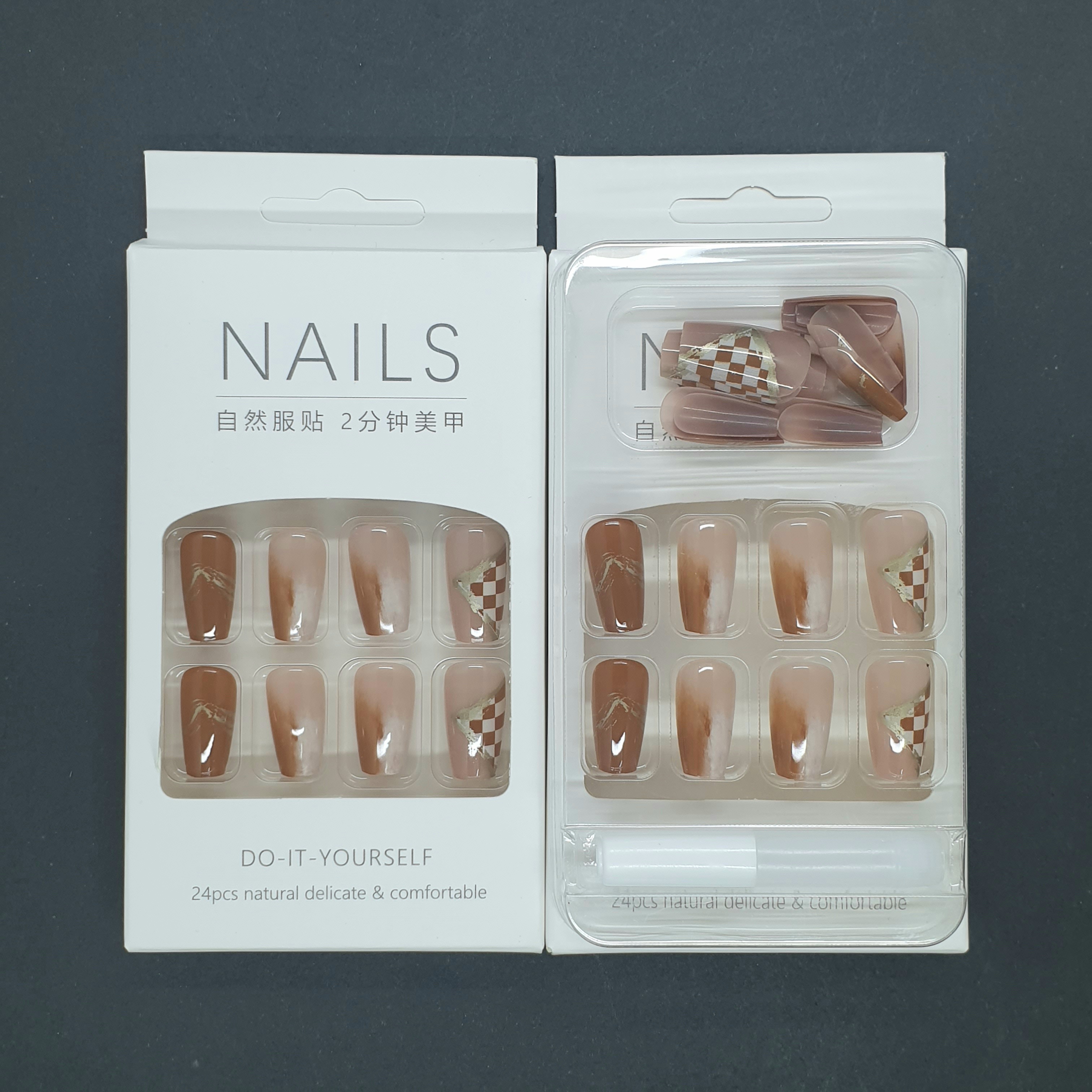 Bộ 24 móng tay giả nailbox họa tiết caro sang trọng 💖💖 SẴN KEO DÁN 💖💖