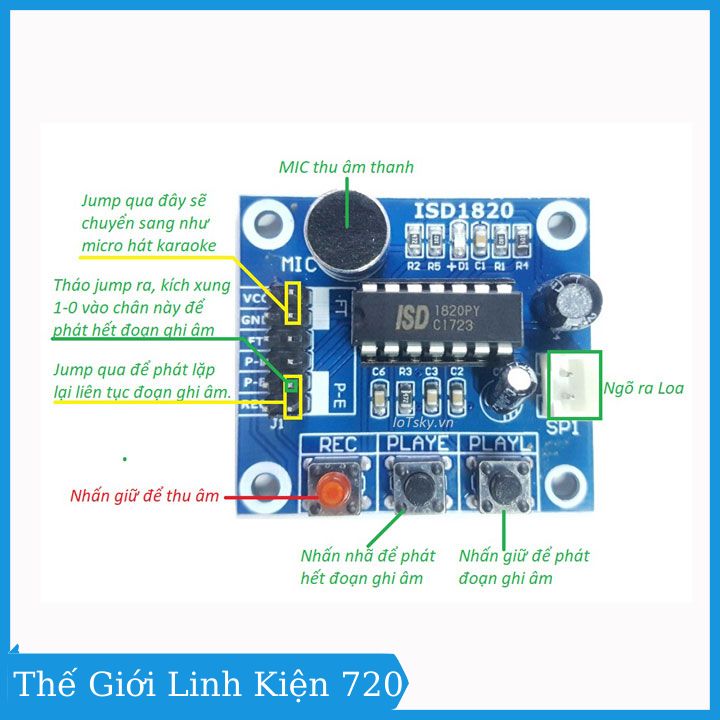 Module ghi âm ISD1820 V2 3-5V thu phát âm thanh