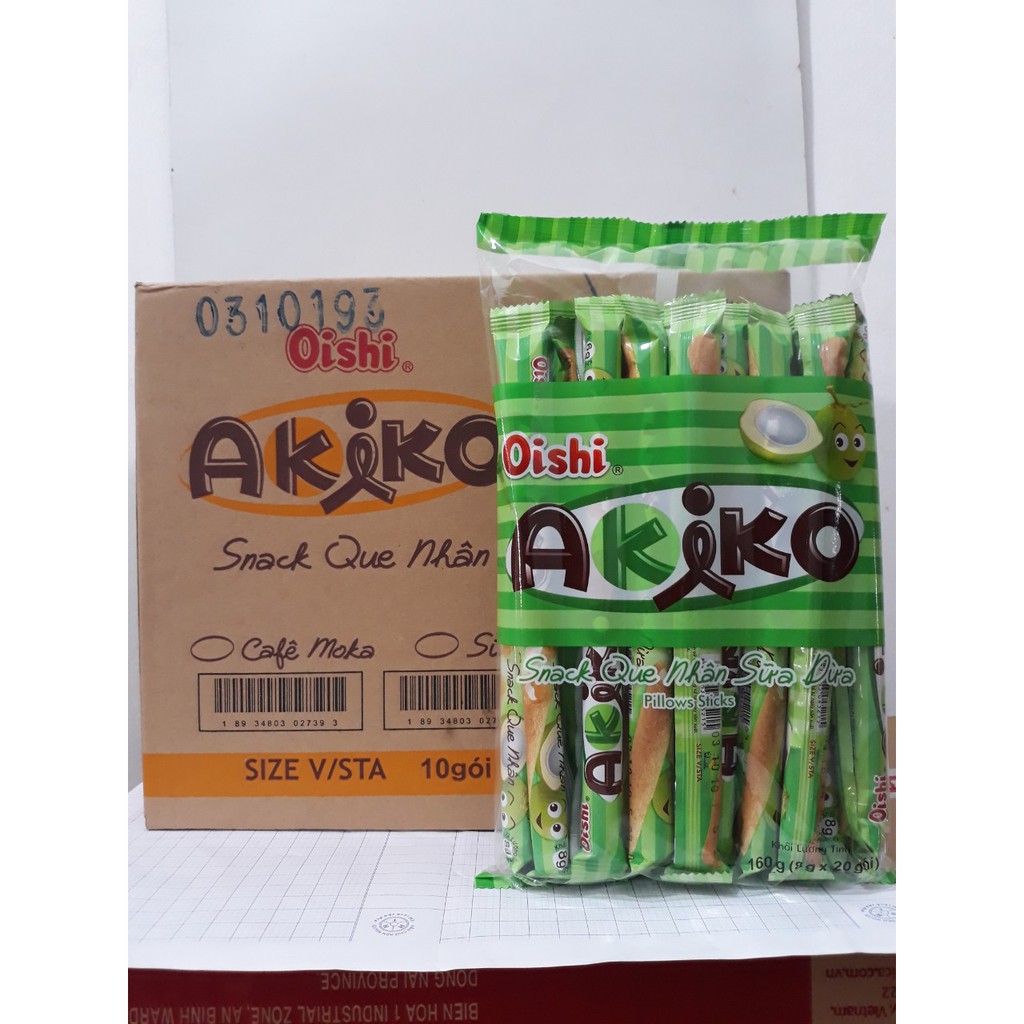 Bánh Snack Akiko Nhân Sữa Dừa 160g ( 20 que x 8g )