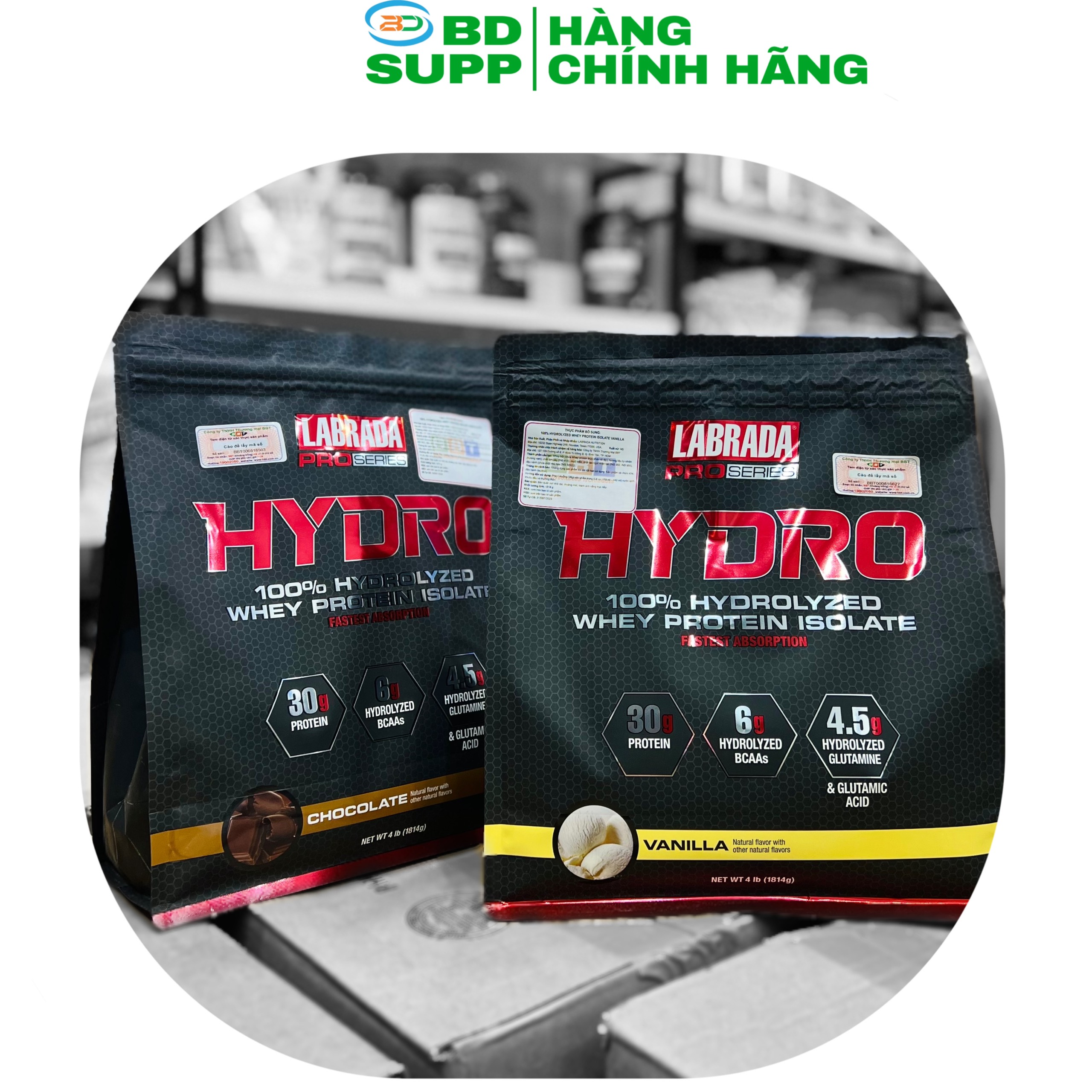 Labrada Whey HYDRO (1.8kg) 100% Whey Protein Hydrolyzed Isolate, 30g Protein, 6g BCAA, 4.5g Glutamine, Công Ty BBT Phân Phối