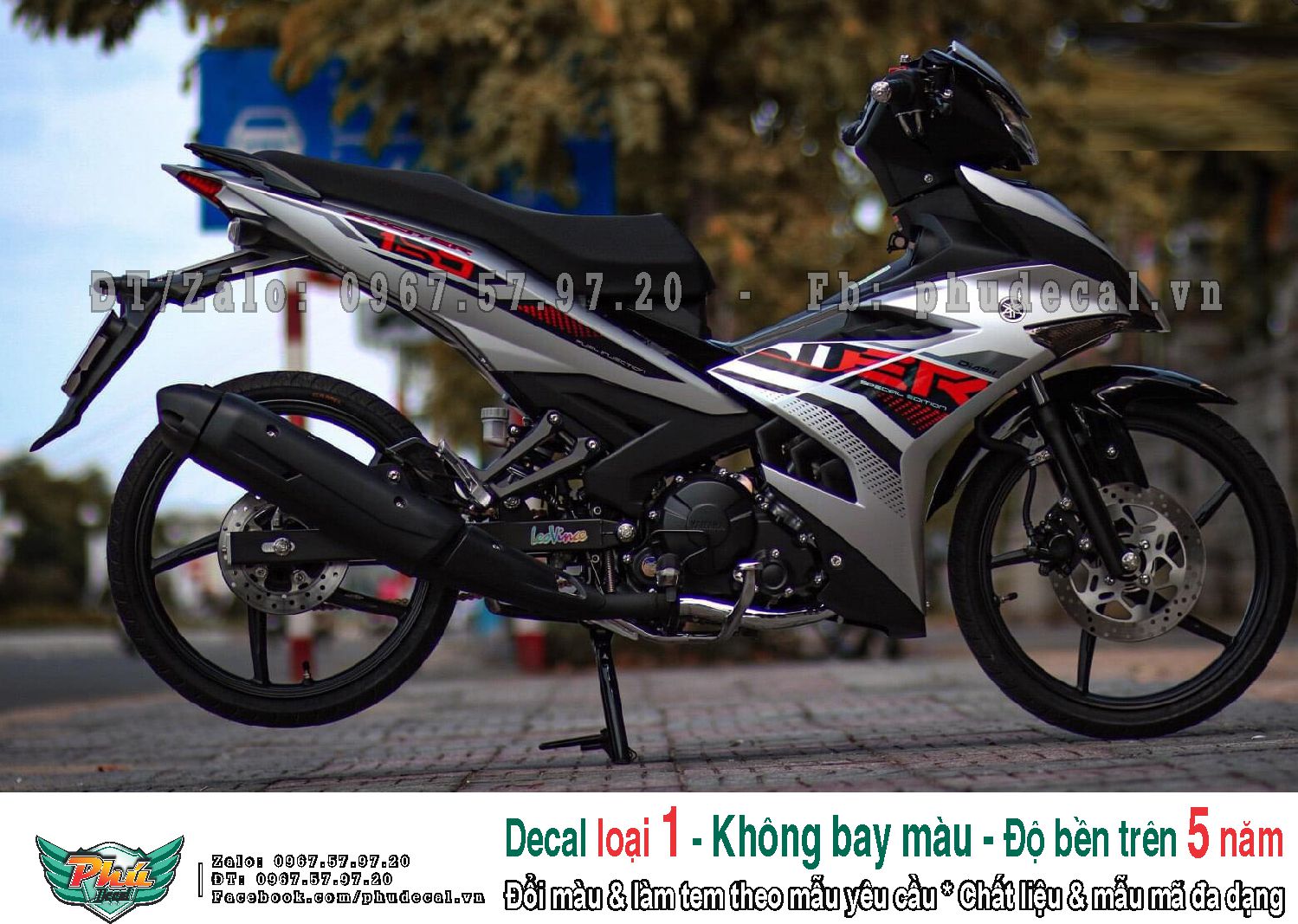 Tem rời exciter 150 y15zr bạc đỏ đen