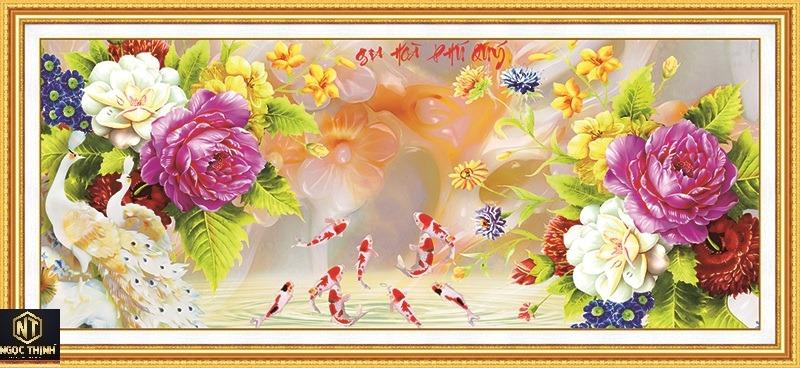 Tranh đính đá Gia Hoà Phú Quý gia đình hoà thuận mang lại giàu sang phú quý VS072 KT:100X48cm Siêu Thị Tranh Thêu