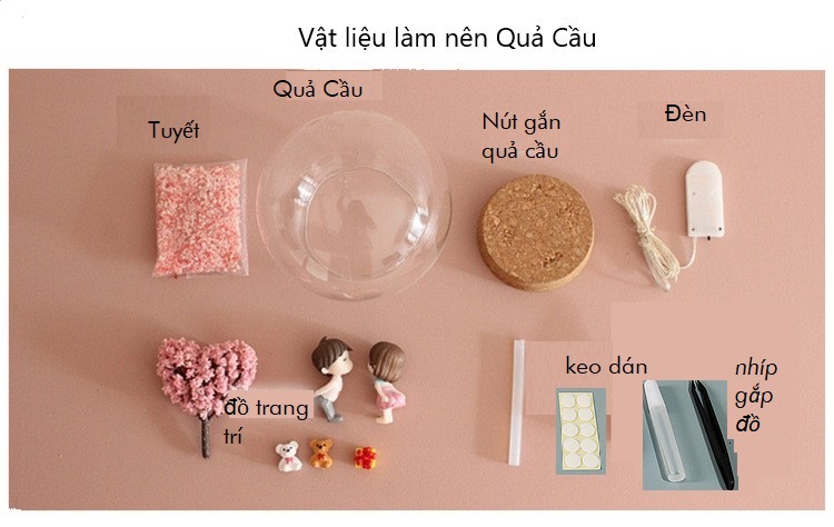 Món Quà Valentine Hamade (tự làm)  Quả Cầu Pha Lê Có Đèn - Trang Trí