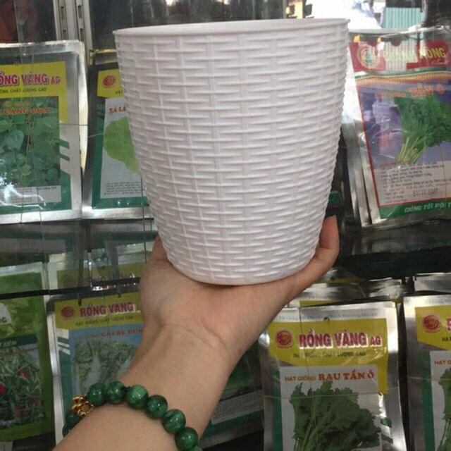 combo 2 chậu nhựa đan mây đk 13cm