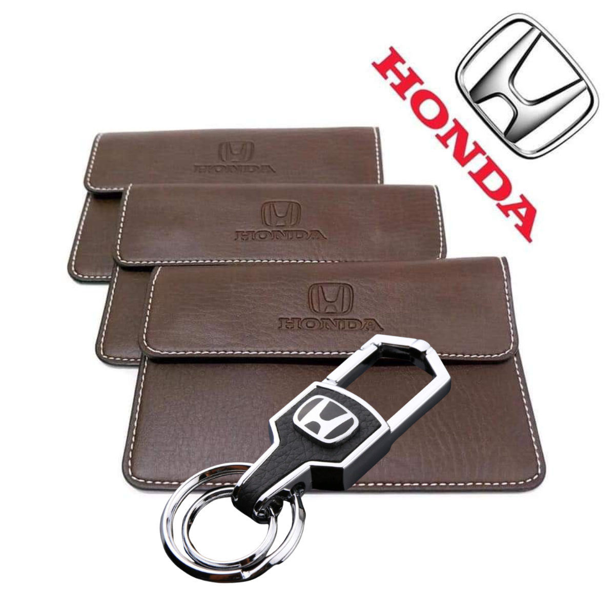Combo móc khoá +ví da lô gô honda