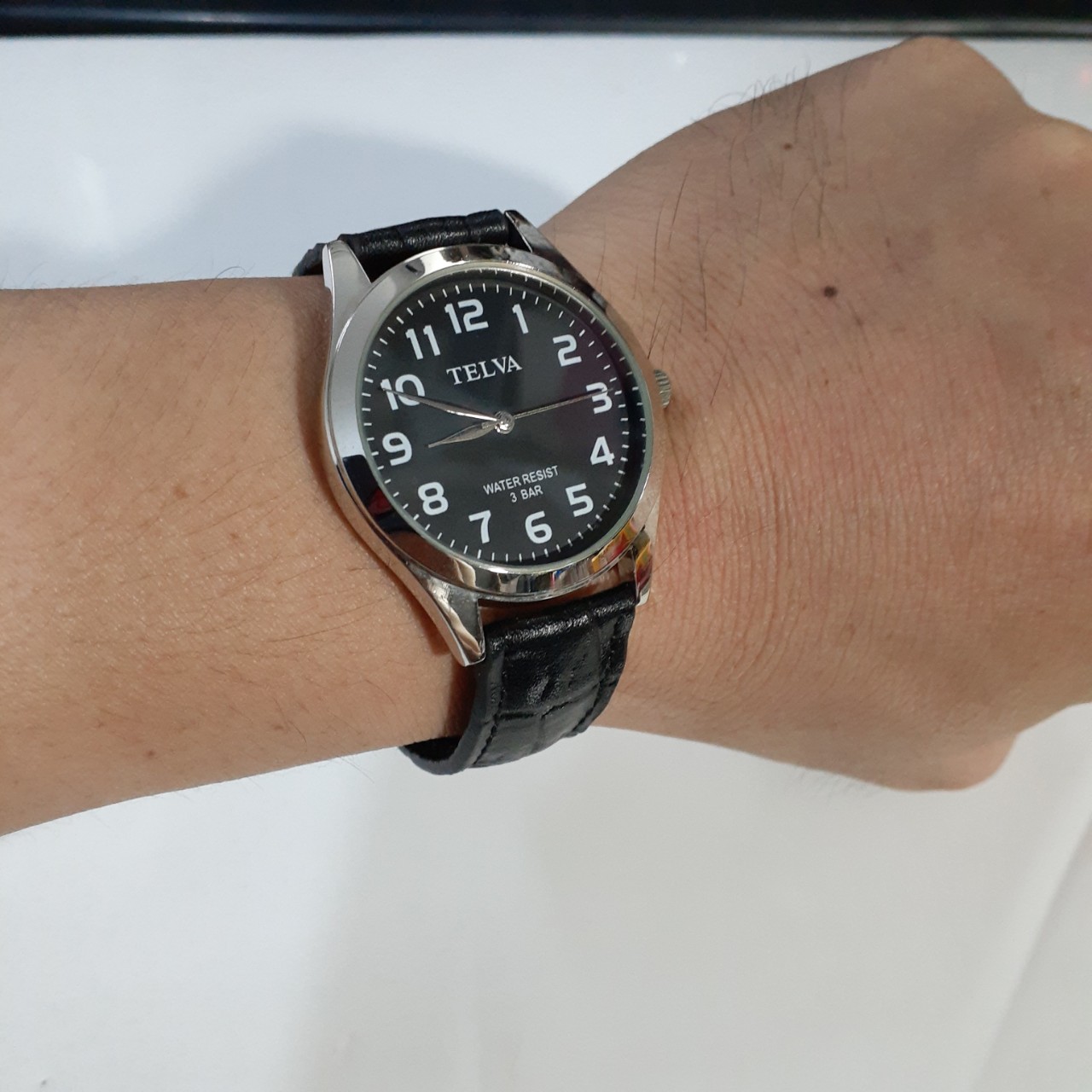 Đồng hồ nam Telva mặt đen size 38mm dây da second hand si Nhật