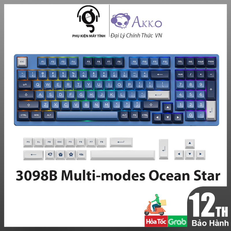 Bàn phím cơ AKKO 3098B Multi-modes Ocean Star (Bluetooth 5.0 / Wireless 2.4Ghz / Hotswap / Foam tiêu âm / Foam đáy