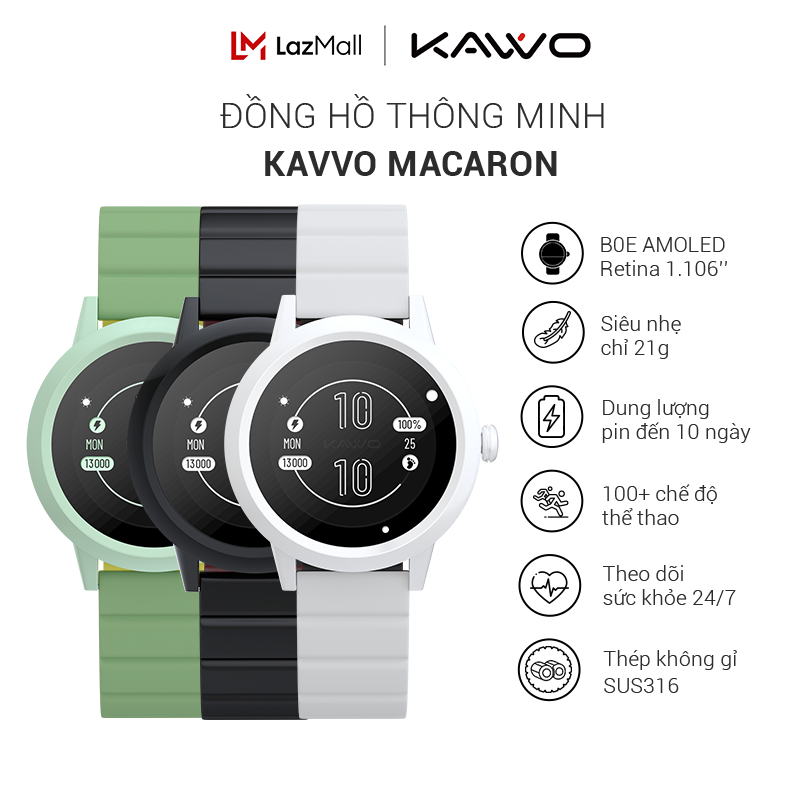Đồng hồ thông minh Kavvo Queen Macaron | BOE AMOLED Retina 1.106″ | Màu sắc trẻ trung năng động | Theo dõi sức khỏe