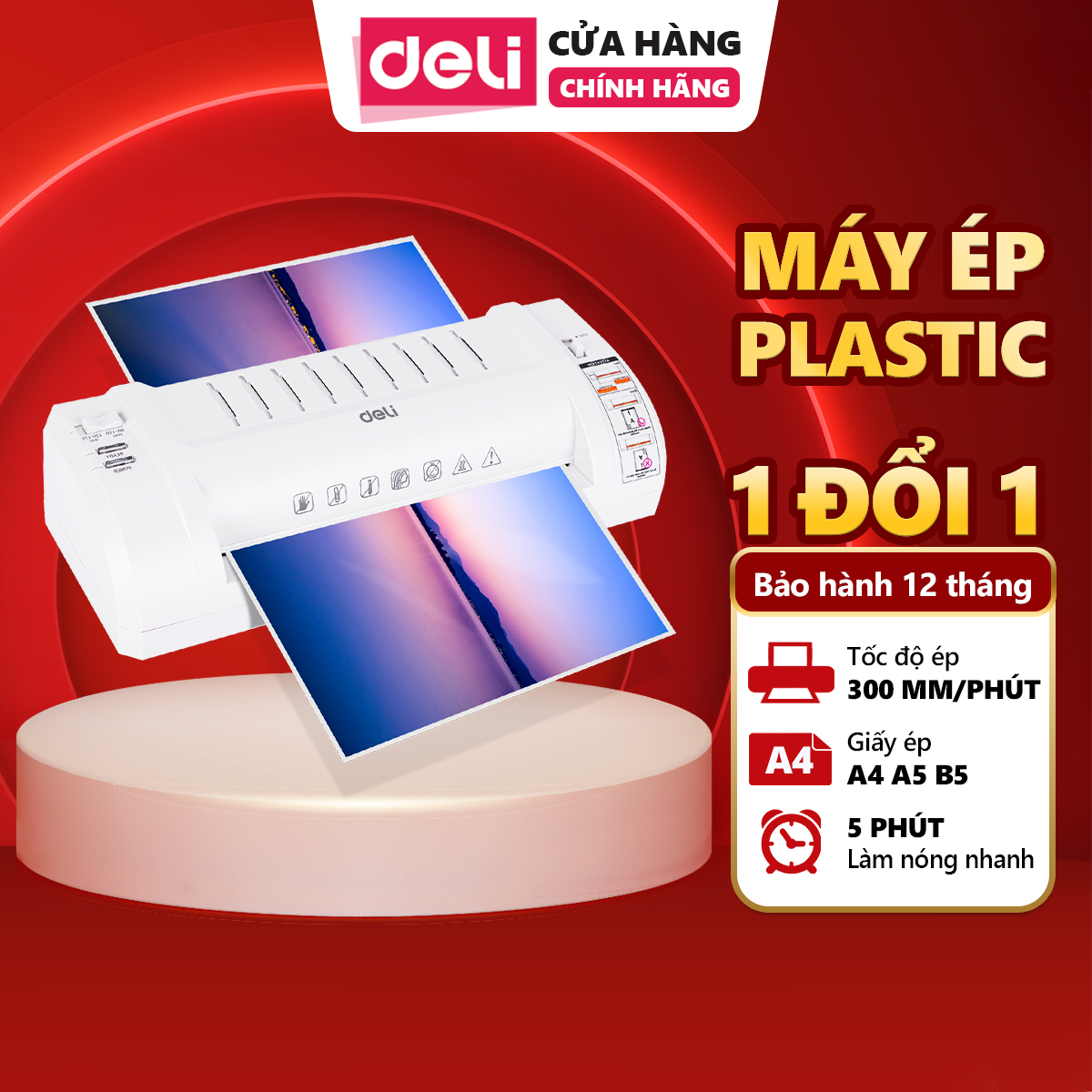 Deli E3893-EU Professional Plastic Laminator - Authentic, A4/A5/B5 Sizes, Safe and Easy to Use, Ideal for Laminating Photos, Posters, Office Documents, Fast Laminating Speed, High-Quality Laminating, Compact Design, 1-to-1 Replacement Warranty for 12M