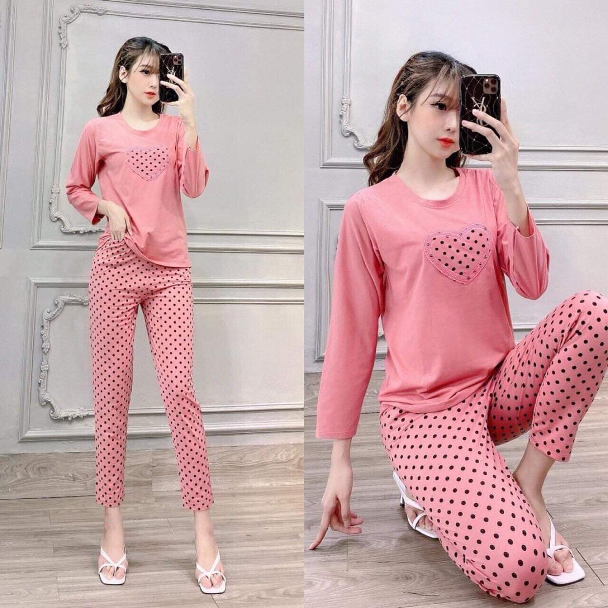 [HCM]SET BỘ THU ĐÔNG DÀI TAY THÊU TIM DỄ THƯƠNG