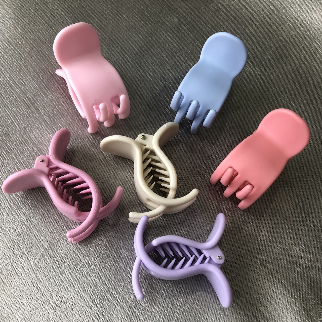 Set 6 kẹp tóc càng cua 5 răng nhựa nhám ĐẦU TRÒN màu pastel PHỤ KIỆN 68