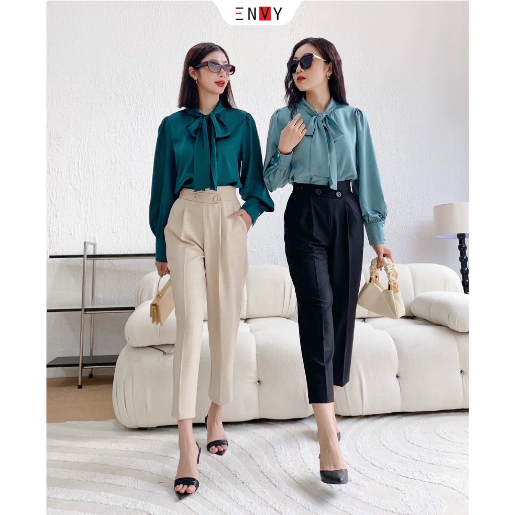 Áo sơ mi công sở nữ cột nơ ENVY S224 chất lụa dày