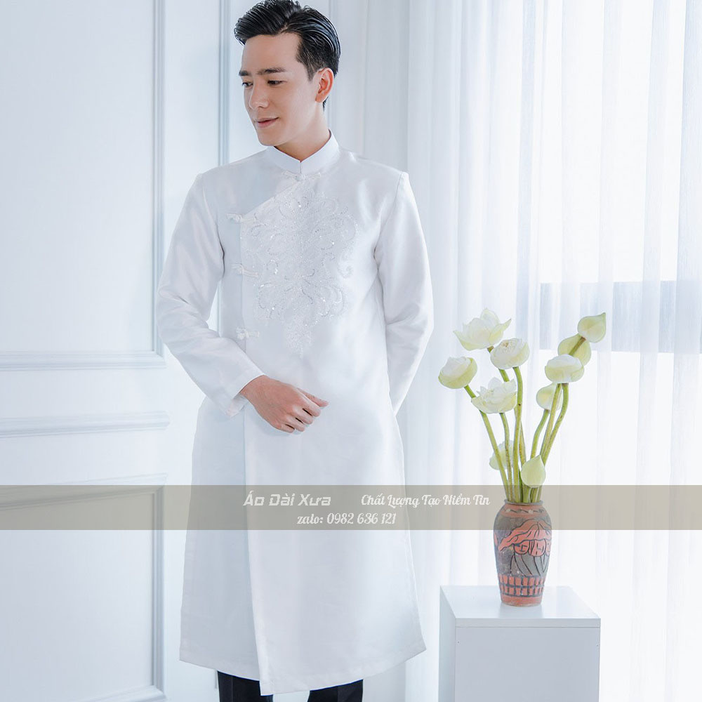 Áo Dài Cưới Cô Dâu Chú Rể Cặp Trắng Cưới Hỏi MB18