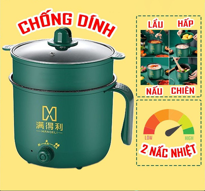 Nồi điện đa năng cao cấp - nồi lẩu điện mini nồi cơm điện mini đa năng - ca nấu mì chống dính 1.8l - nồi cơm điện