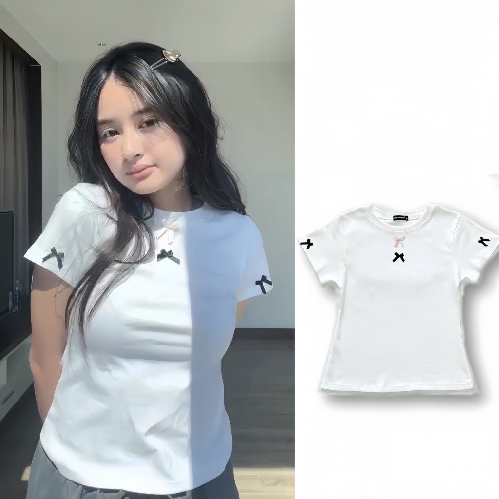 Áo croptop dáng babytee đính nơ siêu xinh