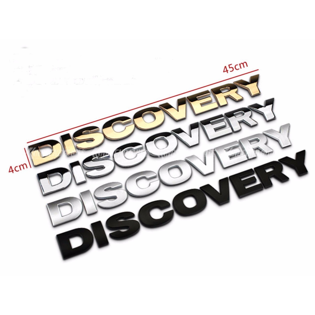 Tem dán oto chữ Discovery 3D nổi mạ bạc, vàng, inox