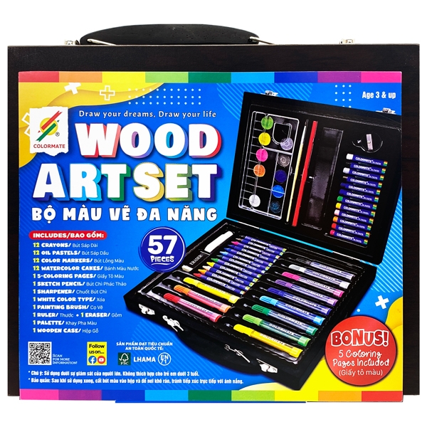 Bộ màu vẽ đa năng hộp gỗ ms