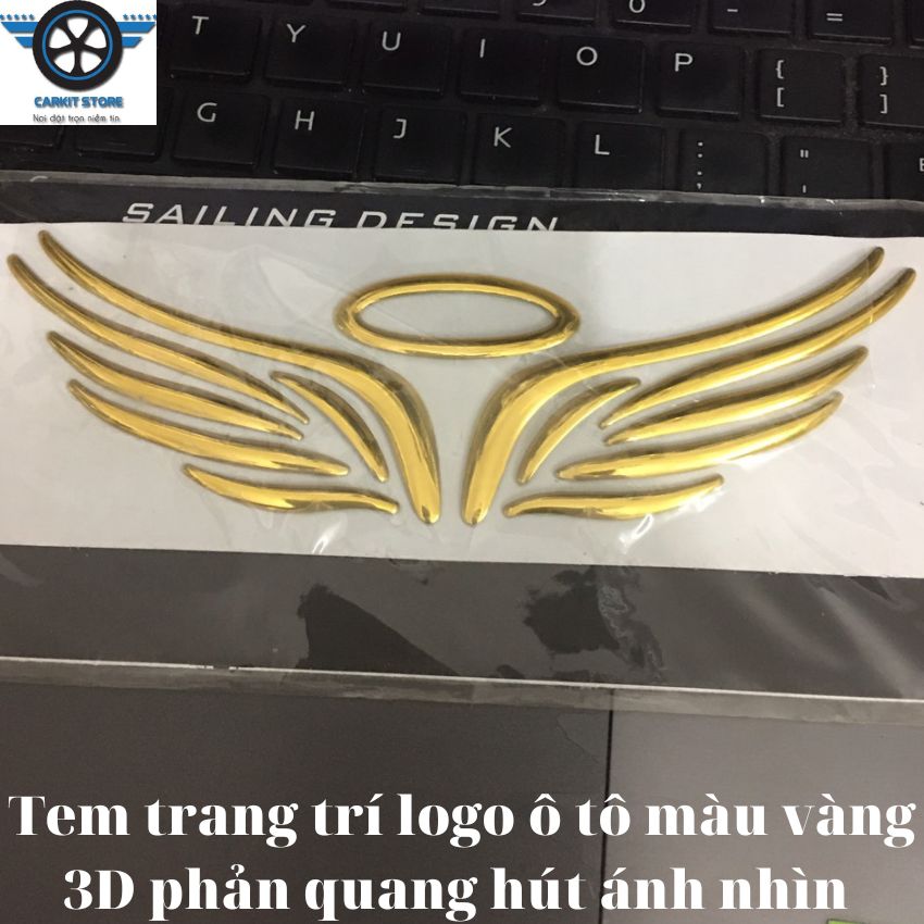 Tem,decan dán trang trí logo xe hơi,Đôi Cánh Thiên Thần 3D
