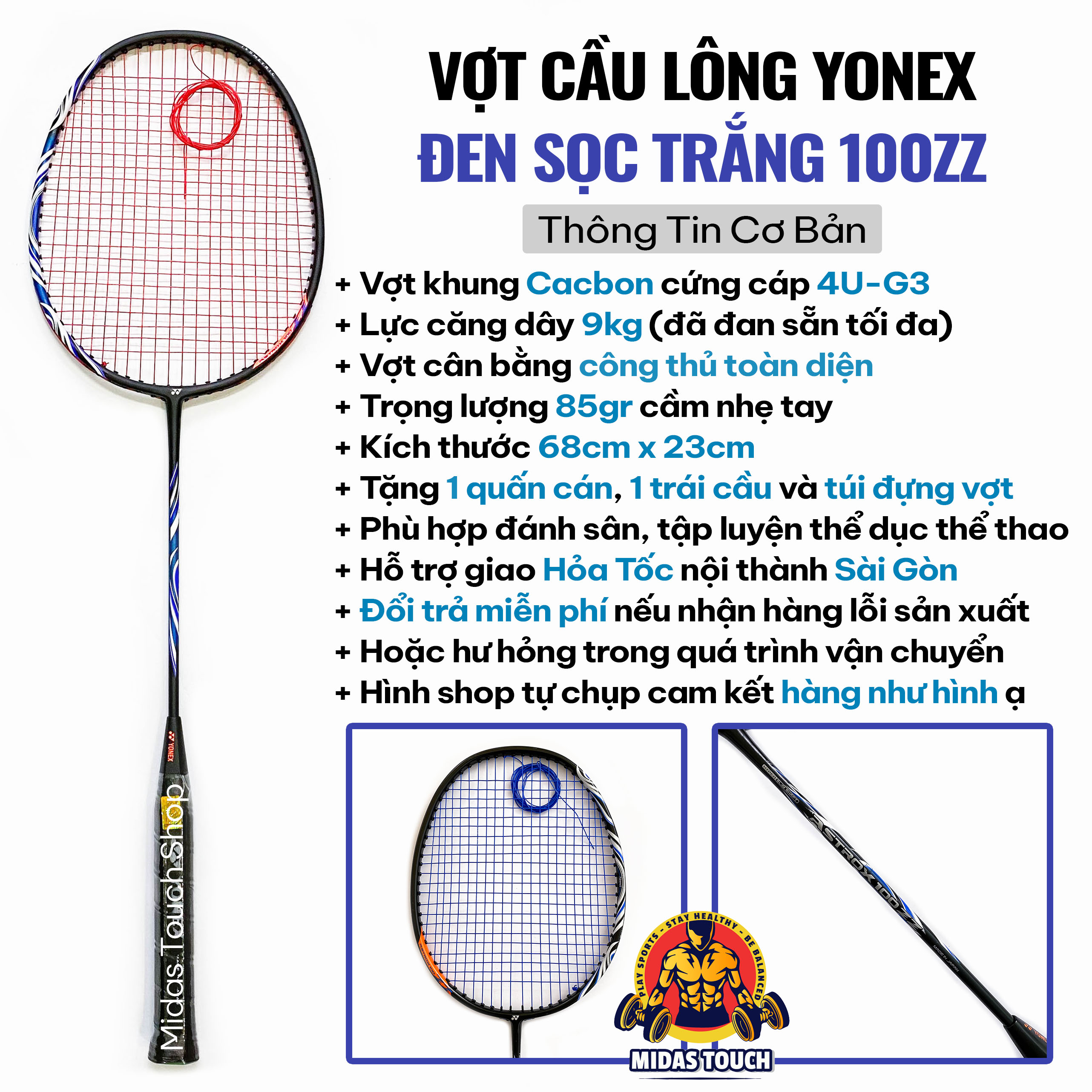 1 Chiếc Vợt cầu lông YONEX Khung Crom Cacbon Cứng Cáp Bèn Nhẹ, Lực Căng Dây 9kg - Tặng Kèm 1 Quấn Cán + Kèm Túi Đựng Vợt Cao Cấp Yonex