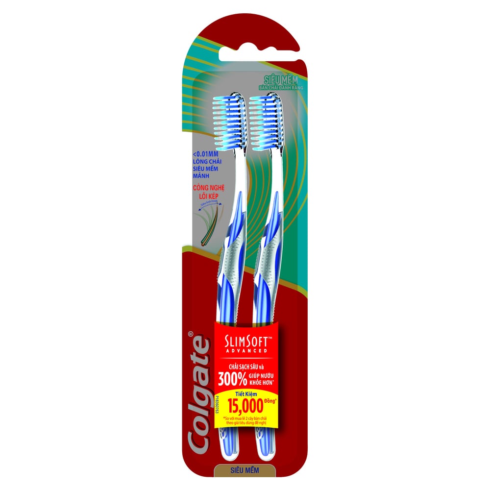 Bàn Chải Đánh Răng Colgate SlimSoft Advanced Siêu Mềm Mảnh Chăm Sóc Nướu Bộ Đôi
