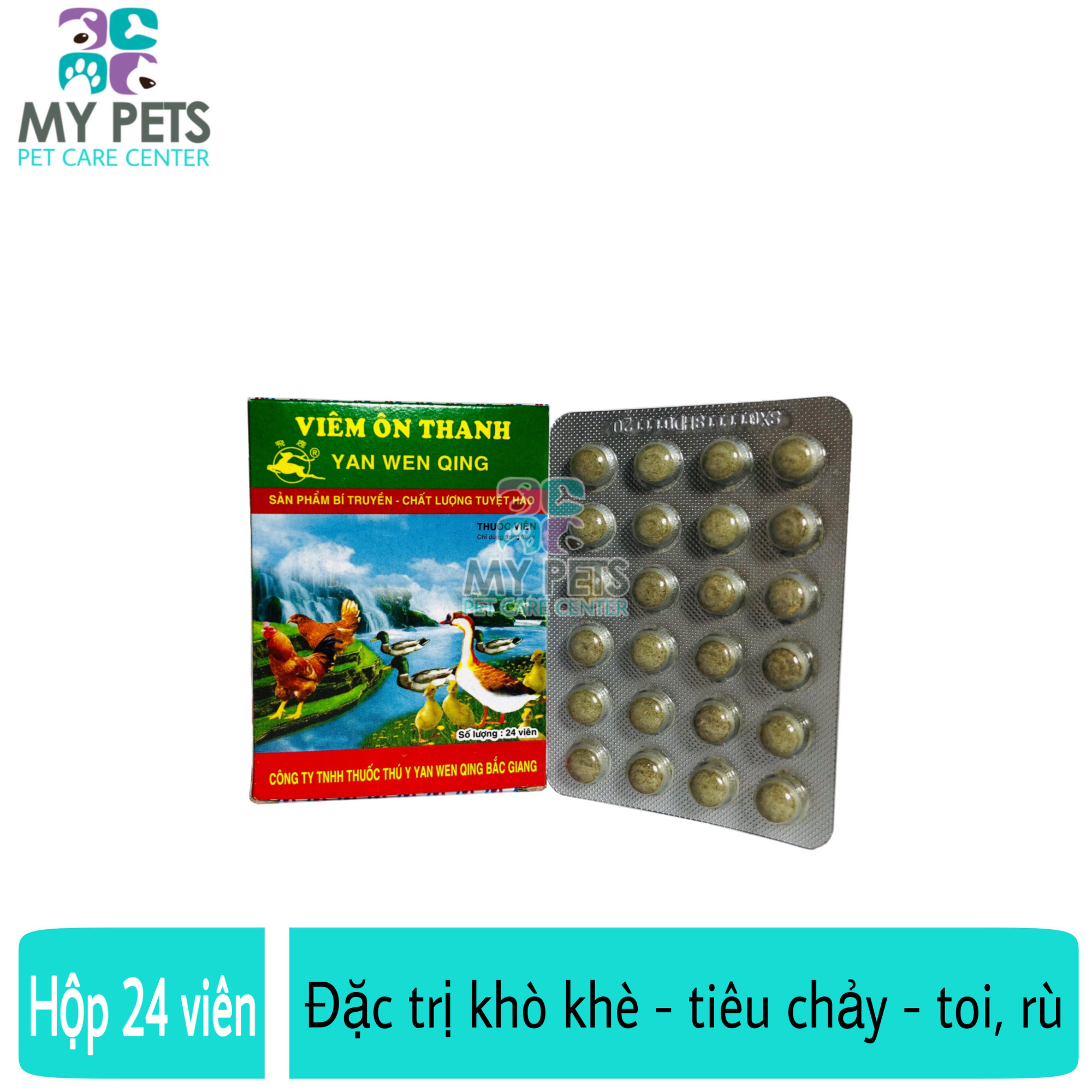 Viên ôn thanh khò khè xổ mũi tiêu chảy phân xanh  phân trắng cho gà đá chim cảnh - Hộp 24 viên