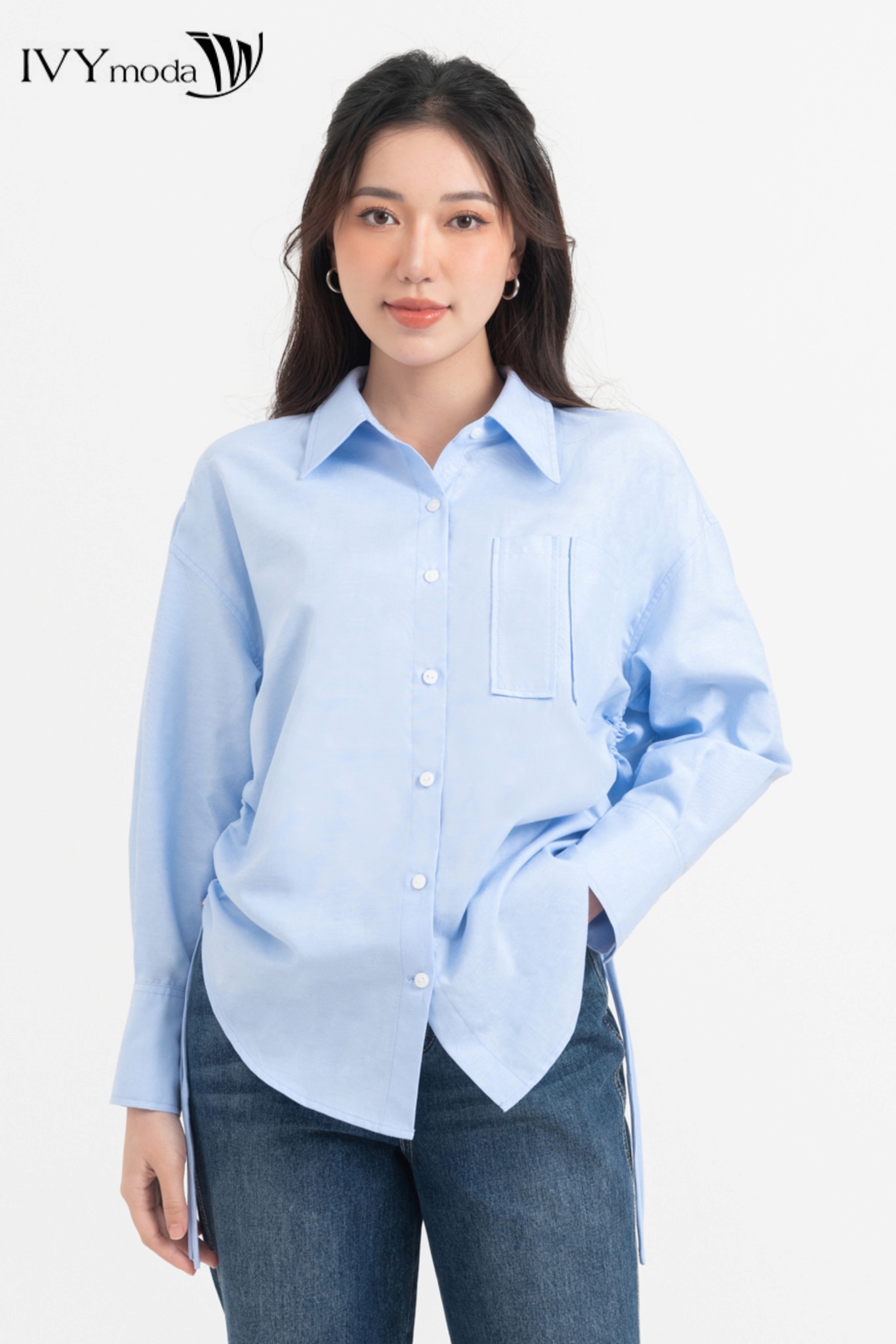 Áo sơ mi phối dây rút eo IVY moda MS 17B9484