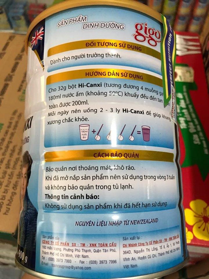 Sữa bột Gigo Hi-Canxi lon 900g (ngừa loãng xương và tiểu đường)