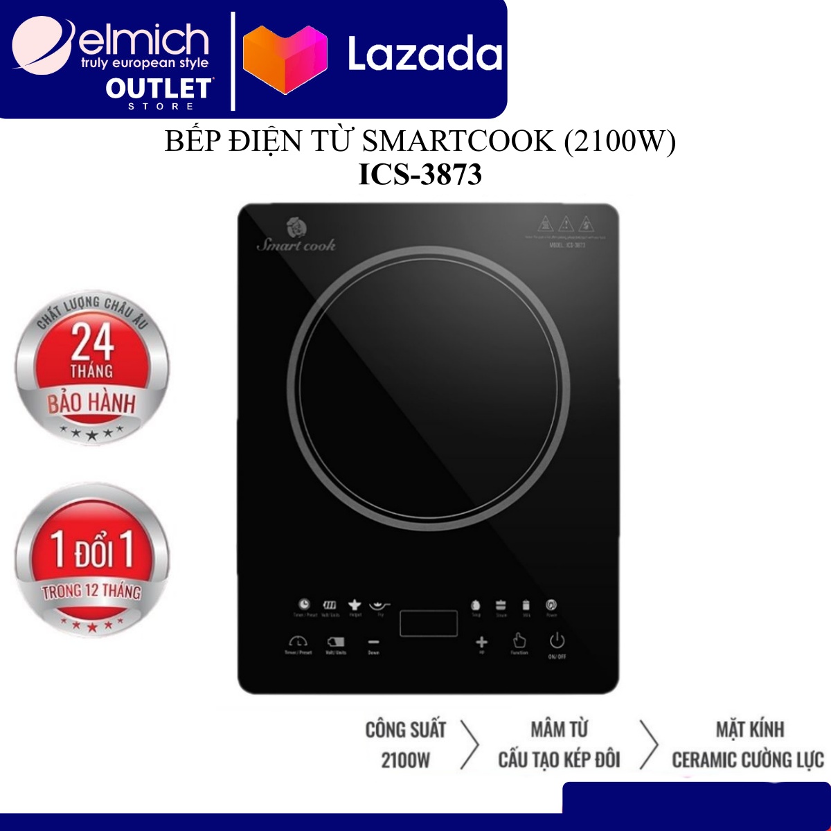 Bếp điện từ Smartcook ICS-3873 ( Điện áp 220V - Công suất 2.100W - BH 12 tháng)