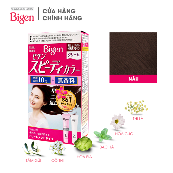 Thuốc nhuộm dưỡng tóc phủ bạc thảo dược Bigen Nhật Nhập Khẩu 100% Nhật Bản Speedy Color Cream 80ml dạng kem - Nâu 4NA nhập khẩu
