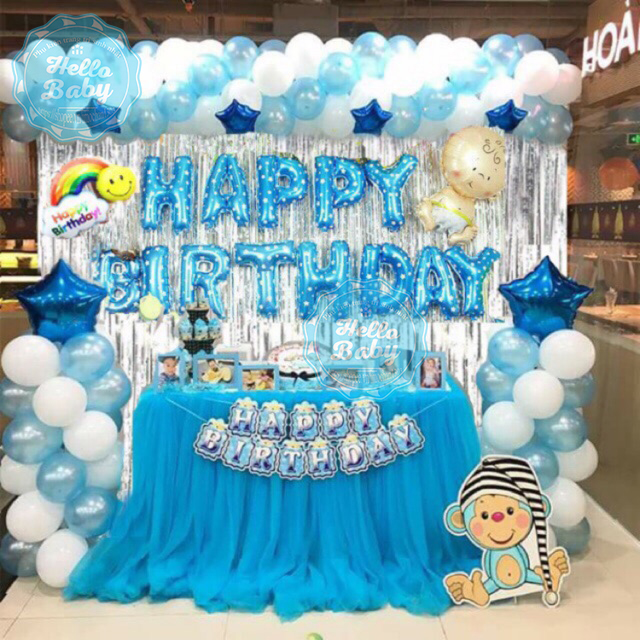 Combo decoration birthday + 50 Ball emulsion + ball-shaped (pump + adhesive tape)-Hello Baby