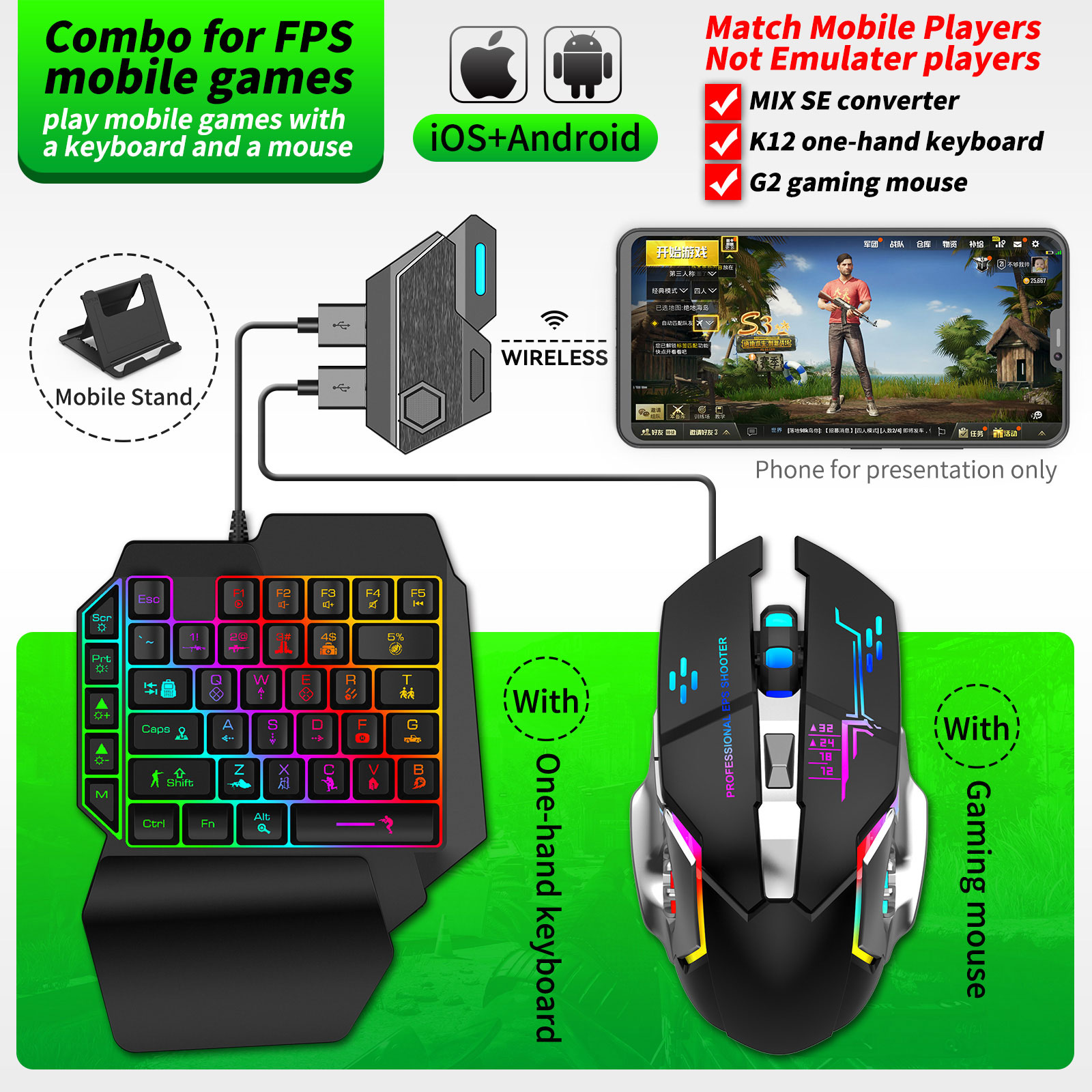 Bộ điều khiển PUBG Gamepad PUBG Mobile Bàn phím ngoại vi di động và bộ chuyển đổi chuột cho iOS IPad sang PC cho Bluetooth