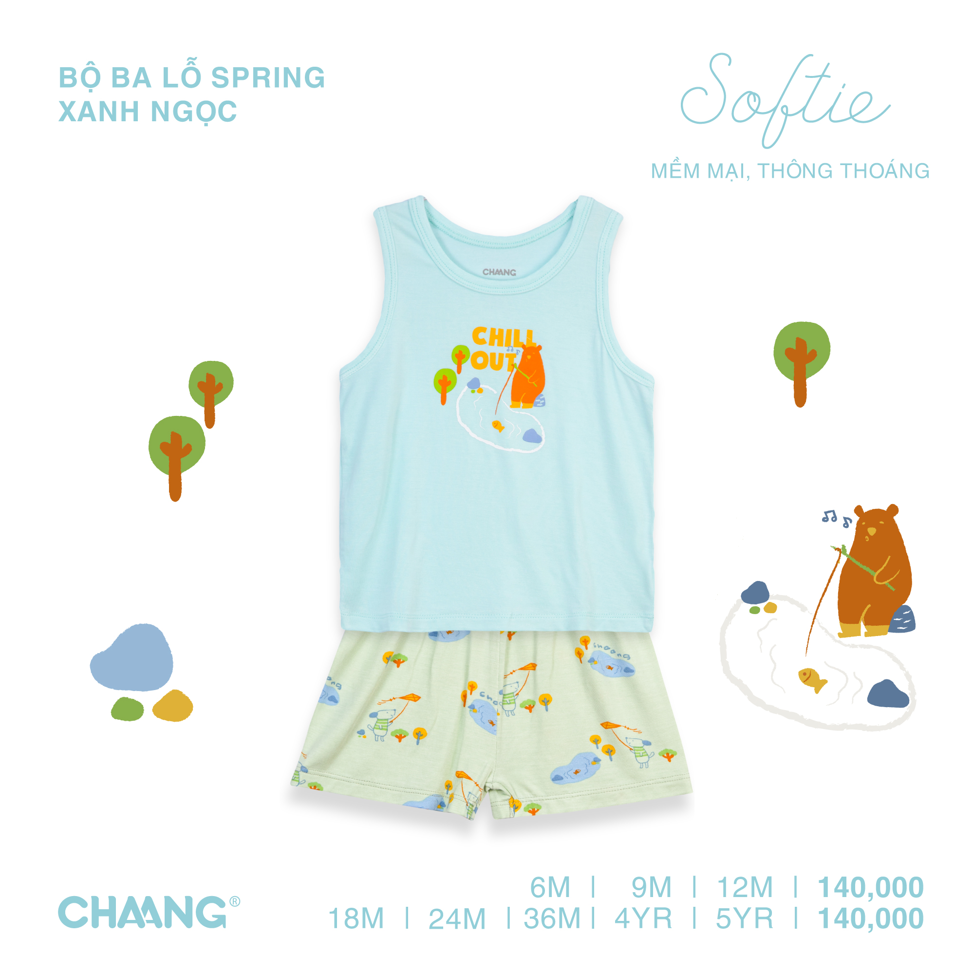[CHAANG] Bộ quần áo ba lỗ bé trai Spring xanh ngọc