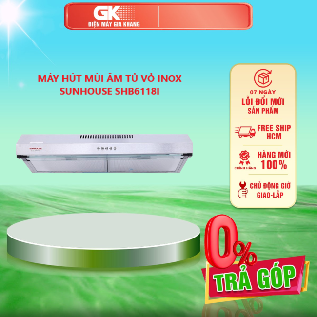 MÁY HÚT MÙI ÂM TỦ VỎ INOX SUNHOUSE SHB6118I - 3 MỨC CÔNG SUẤT - LƯỚI LỌC NHÔM - BỘ LỌC THAN HOẠT TÍNH (BẠC) - GIAO TOÀN QUỐC - FREESHIP HCM
