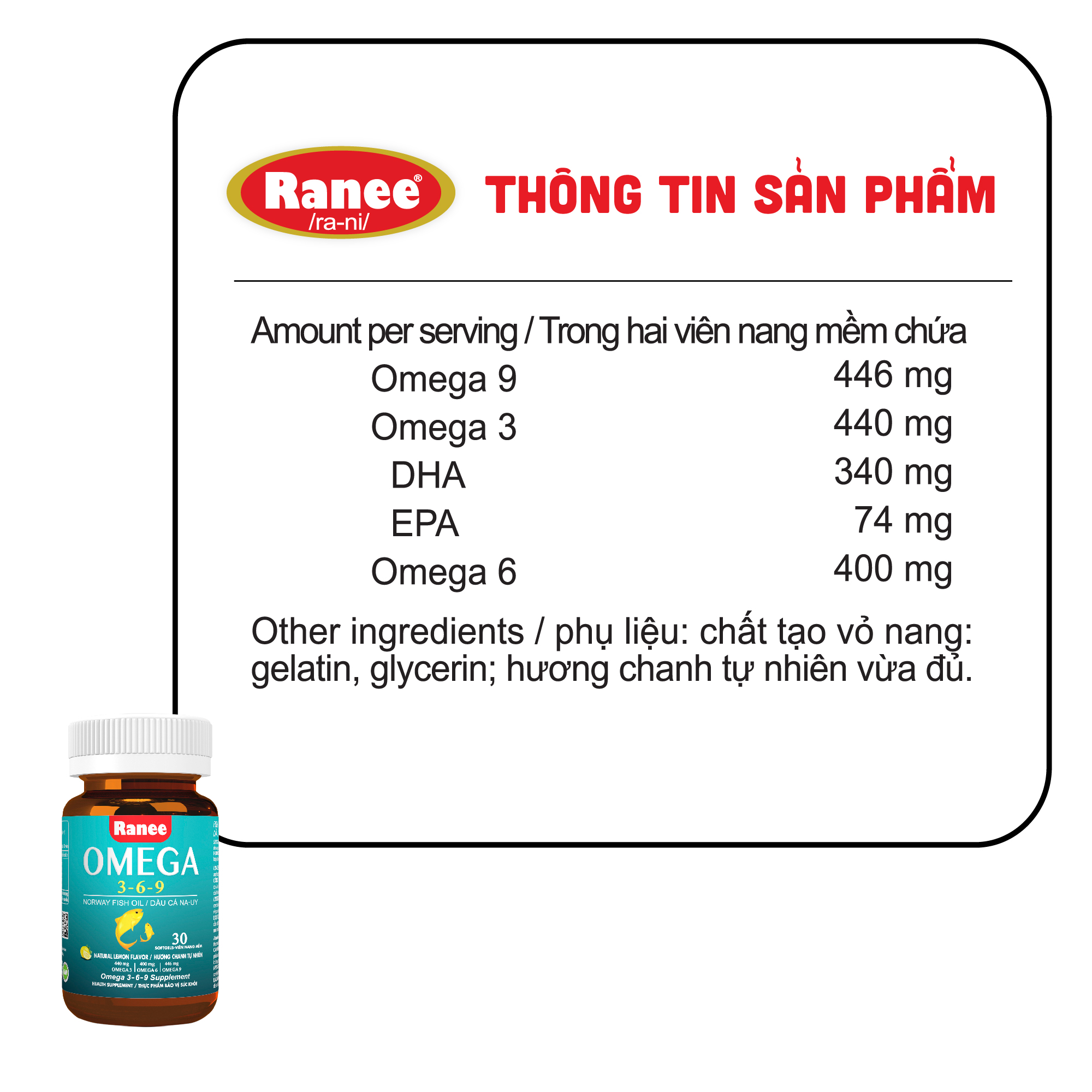 Viên Nang Ranee Omega 3,6,9 (Hộp 30 viên) - khỏe tim, sáng mắt
