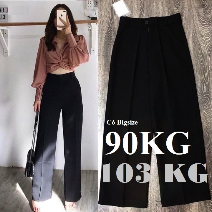 Khuy Giữa Quần Ống Rộng Quần Ống Suông Lưng Cao Vải Tuyết Mưa  có big size 103Kg.