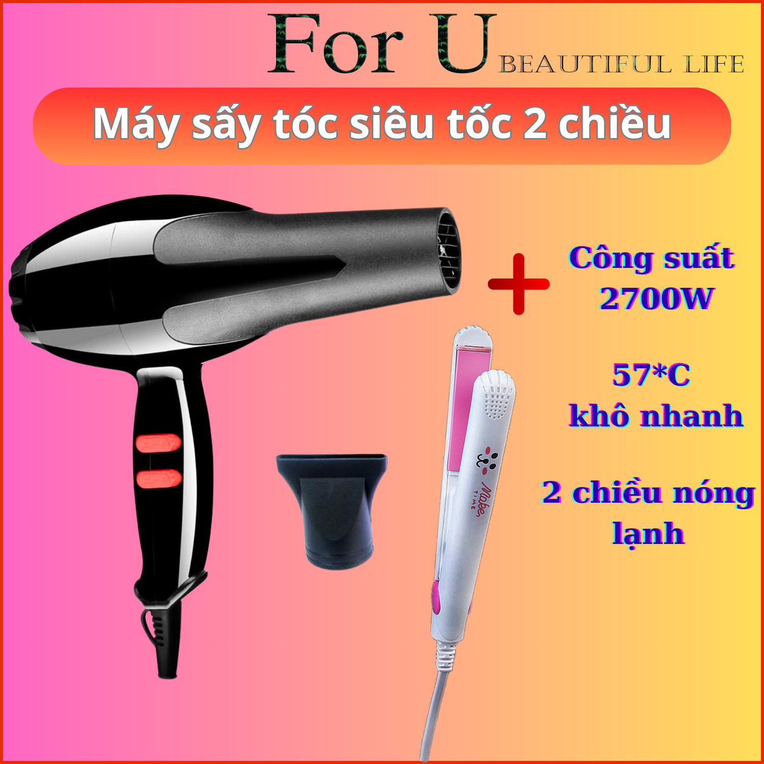 Máy sấy tóc 2 chiều nóng lạnh- máy sấy tóc mini siêu tốc 2700w tóc khô nhanh hơn- 3 chế độ sấy- tạo kiểu chăm sóc tóc dễ dàng hơn- bảo hành 6 tháng