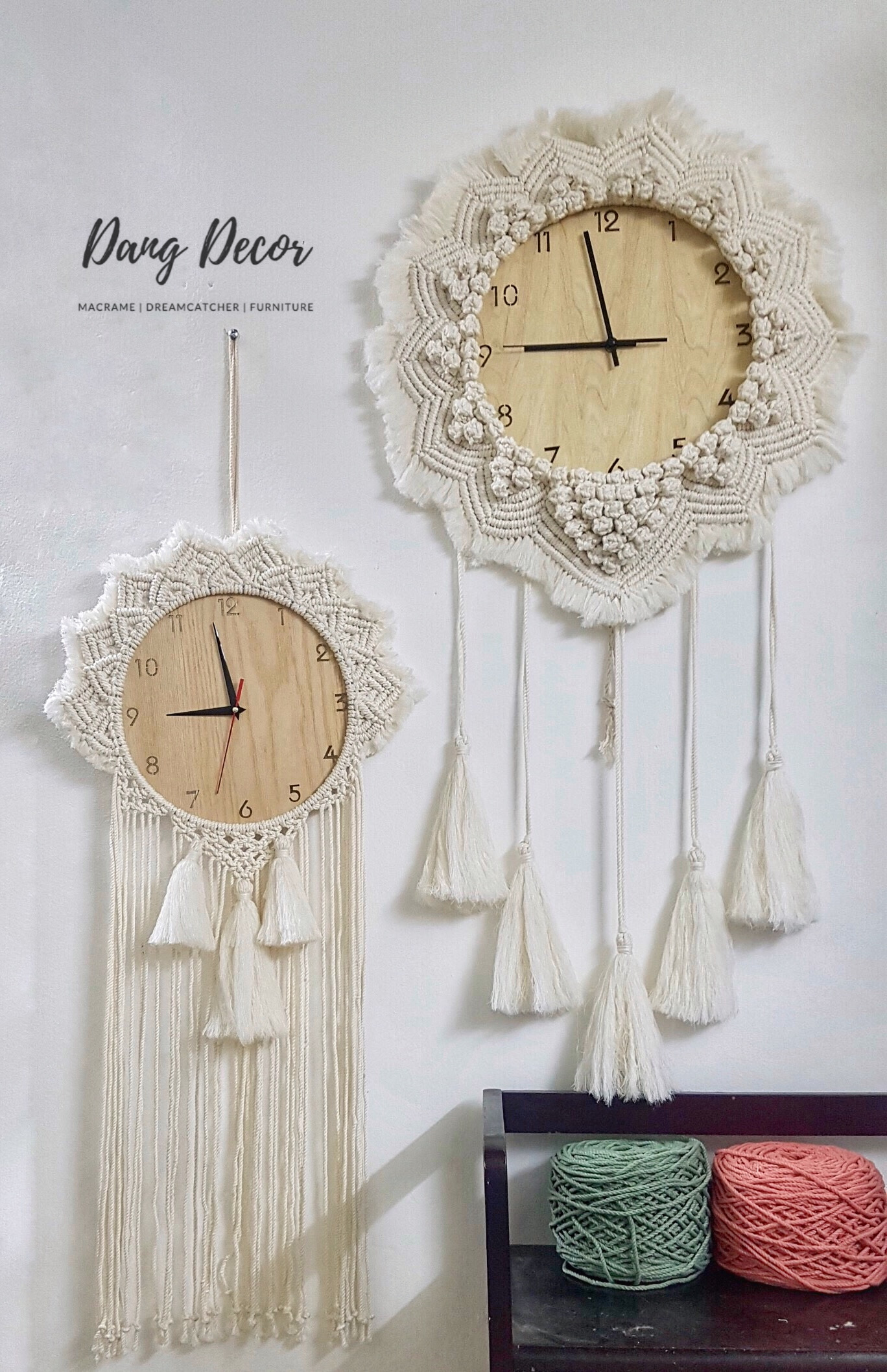 Đồng hồ macrame treo tường trang trí nội thất phong cách Boho nhiều mẫu chọn lựa