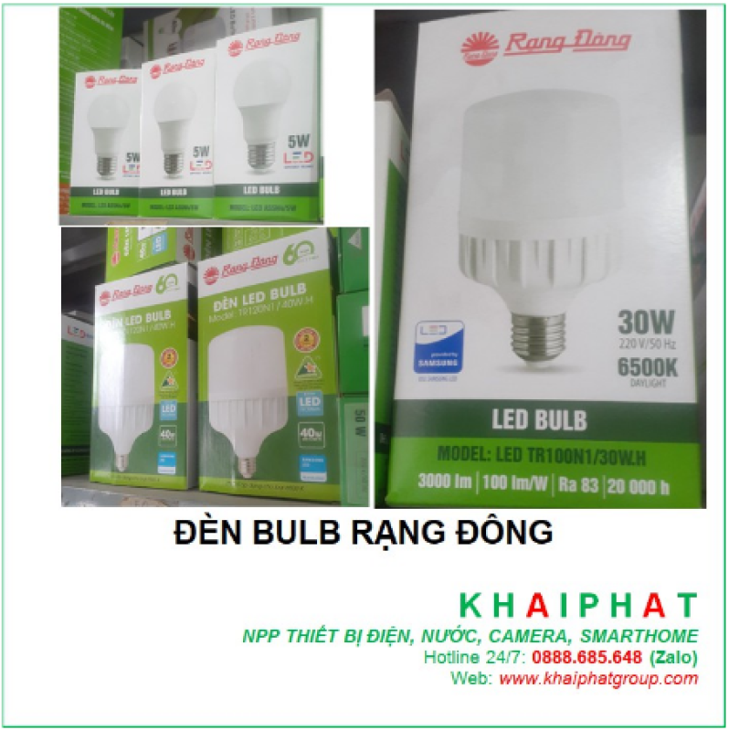 BÓNG ĐÈN LED BULB TRỤ BÚP 5W 20W 30W 40W TRẮNG RẠNG ĐÔNG CHÍNH HÃNG, GIÁ RẺ - KHẢI PHÁT ELECTRIC