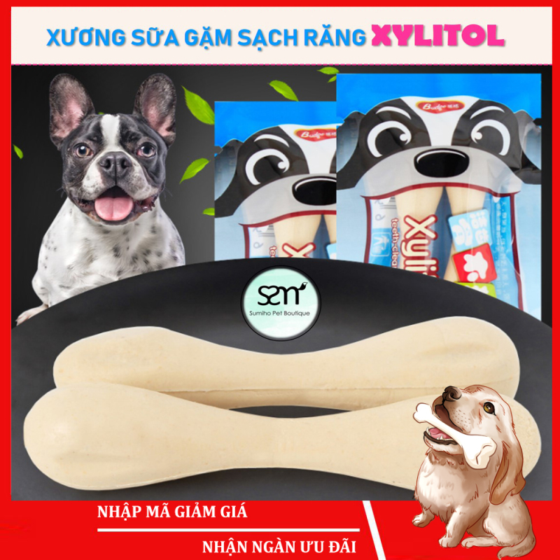Xương sữa gặm sạch răng cho chó Xylitol (Bịch 2 cây 5cm) 12gr/bịch - Bánh thưởng cho chó mèo