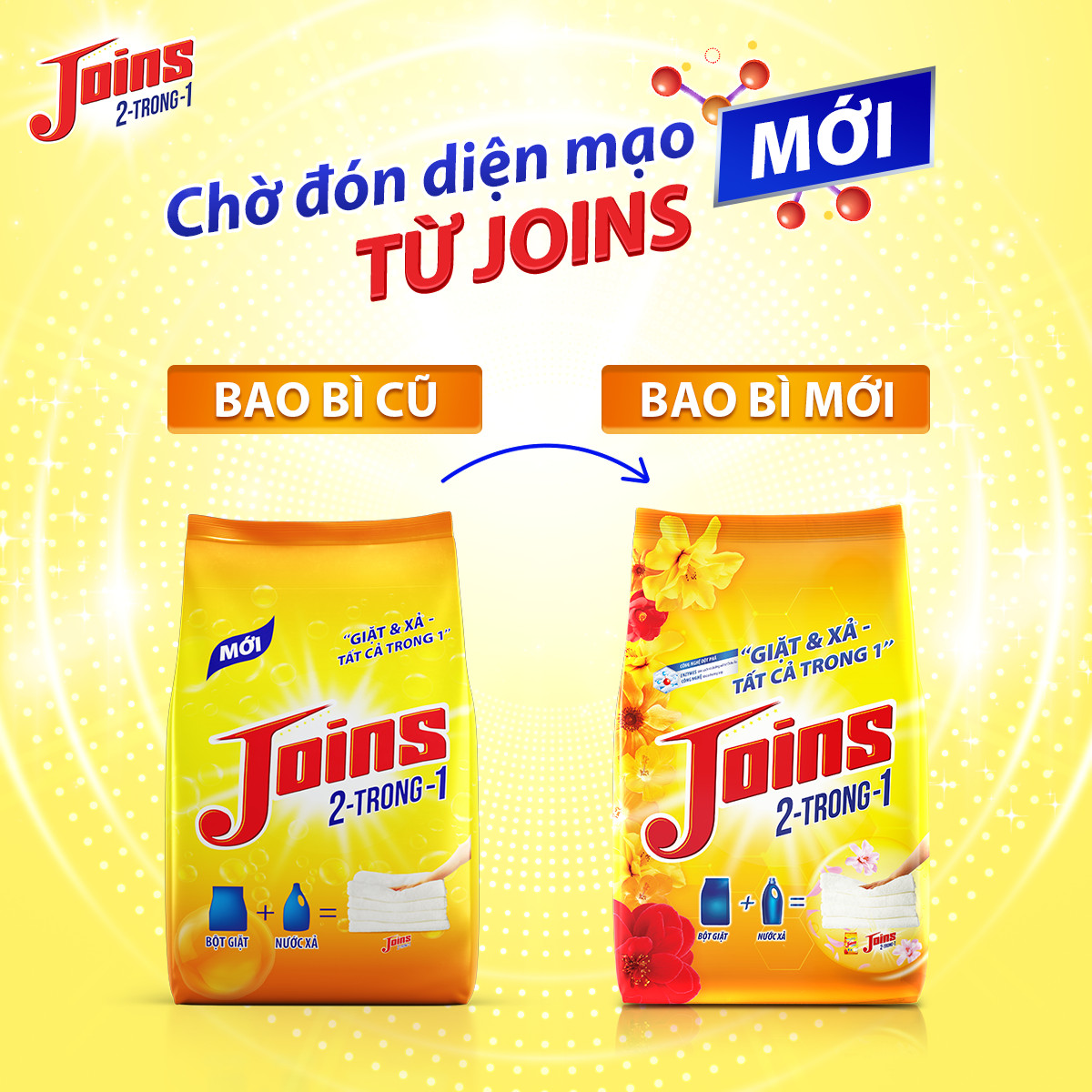 Thùnd 4 Bịch Bột Giặt Joins 2 Trong 1 Giặt & Xả 3Kg/Gói