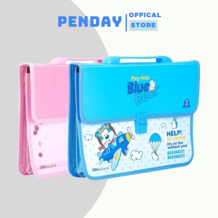 Cặp học thêm cho bé gái , bé trai deli 2 ngăn - xanh / hồng - cặp học thêm cao cấp - penday store