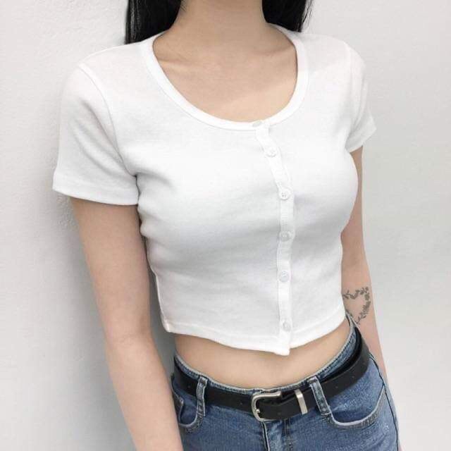 Áo Thun Croptop Nút Gài Siêu Hot_Kèm