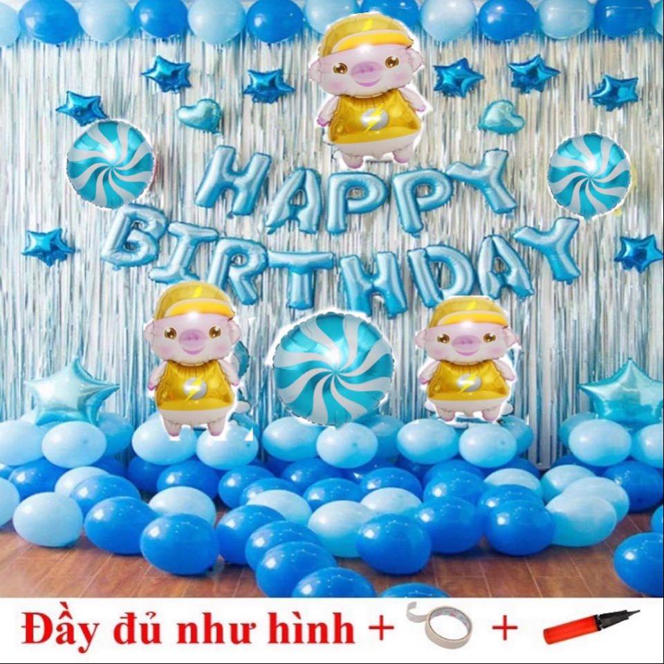 Set bóng trang trí sinh nhật cho bé y hình tuổi Heo (Kèm bơm + keo)