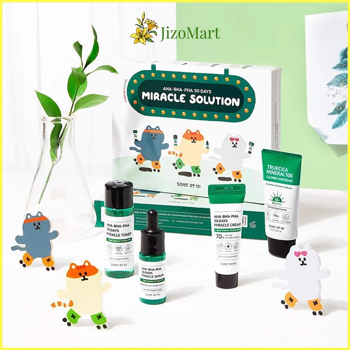 [Có kem chống nắng] Bộ Kit 4 Món Cho Da Mụn Some By Mi AHA-BHA-PHA 30 Days Miracle Solution 4-Step Kit-Edition (Toner, Serum, Cream, Suncream) - some by mi chính hãng