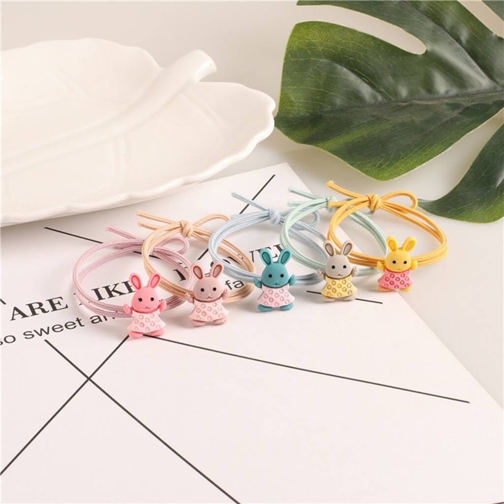 Set 10 Dây buột tóc dễ thương Đính Hình Thỏ , Style Hàn Quốc