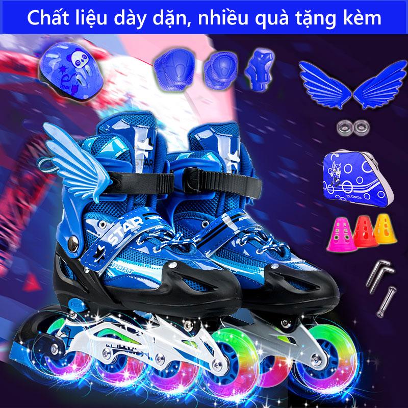 Mua giày trượt pa tanh trẻ em 1 hàng bánh đơn, giày trượt pa tanh nhấp nháy size M-L, giày pa tanh thời tranh cánh thiên thần TopOne2020